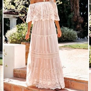 Vici - Flower Child Off The Shoulder Lace Maxi Dress - Large